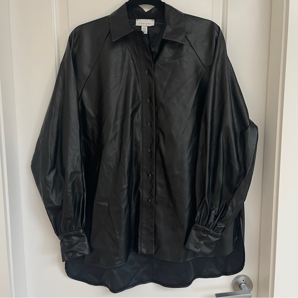 Topshop Faux Leather Button Up